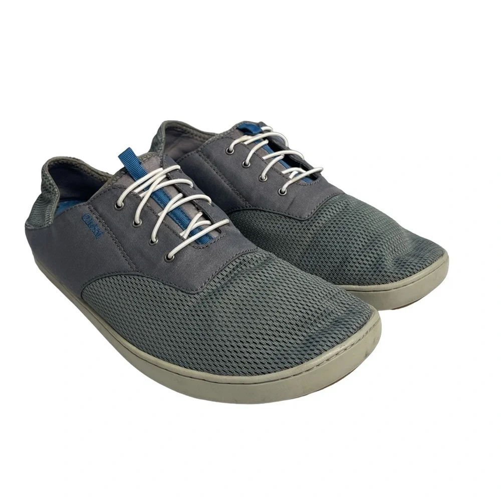 Olukai Nohea Moku stretchy/breathable men size 12 bluish gray no tie  boat shoe